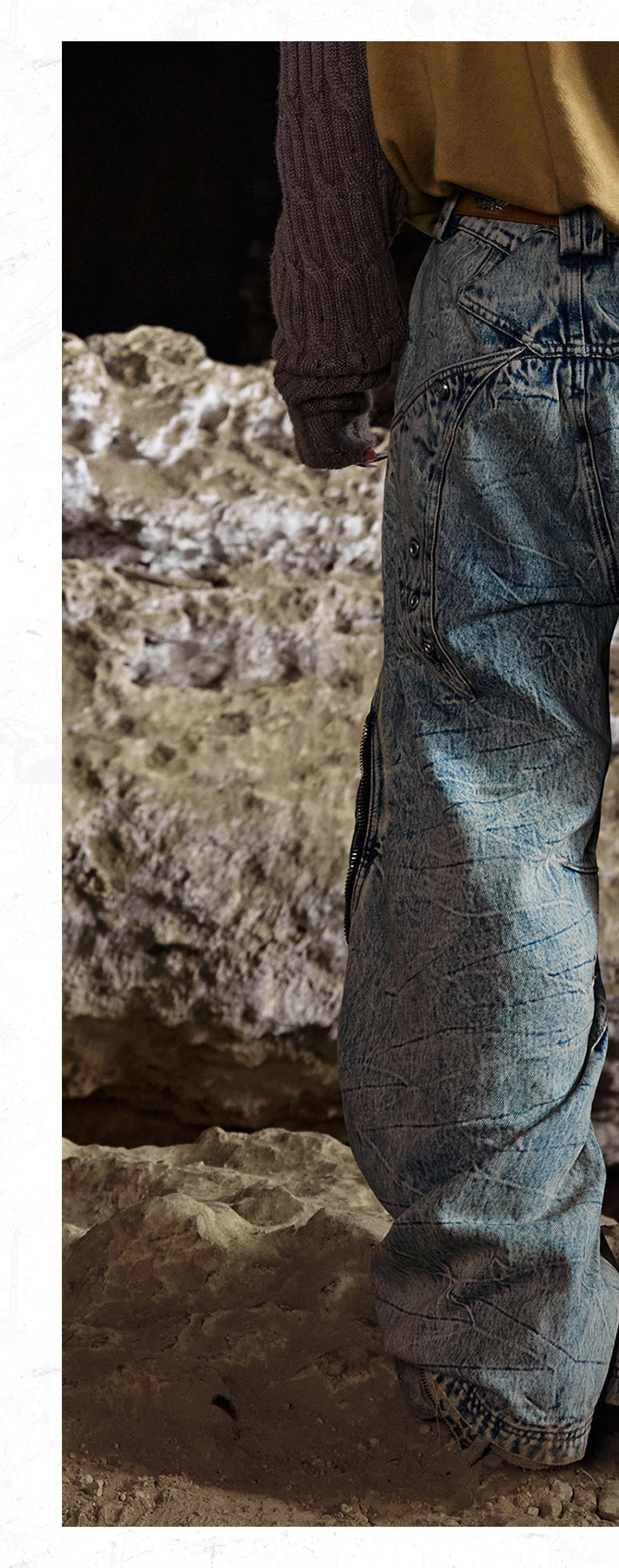 PERSONSOUL Embroidered Washed Paneled Jeans