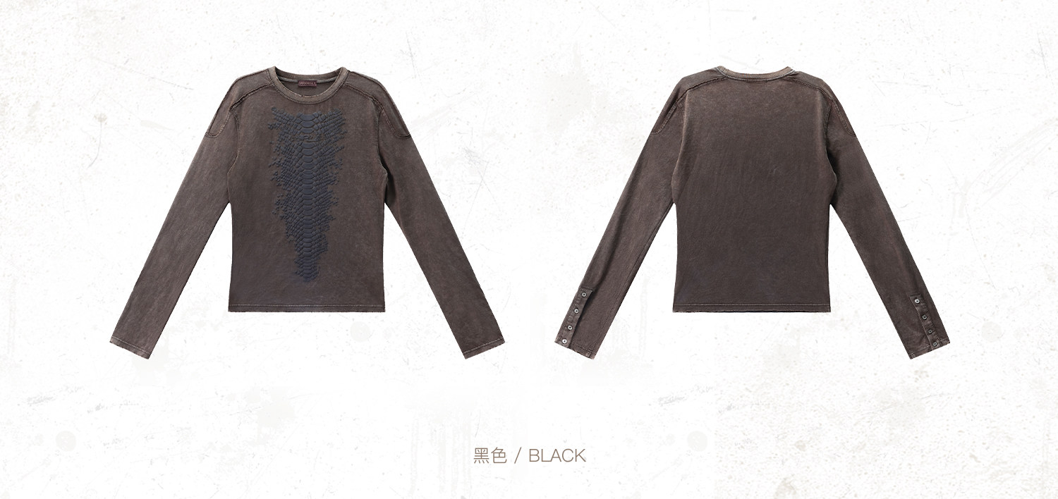PERSONSOUL Snake-Print Distressed Slim-Fit Tee