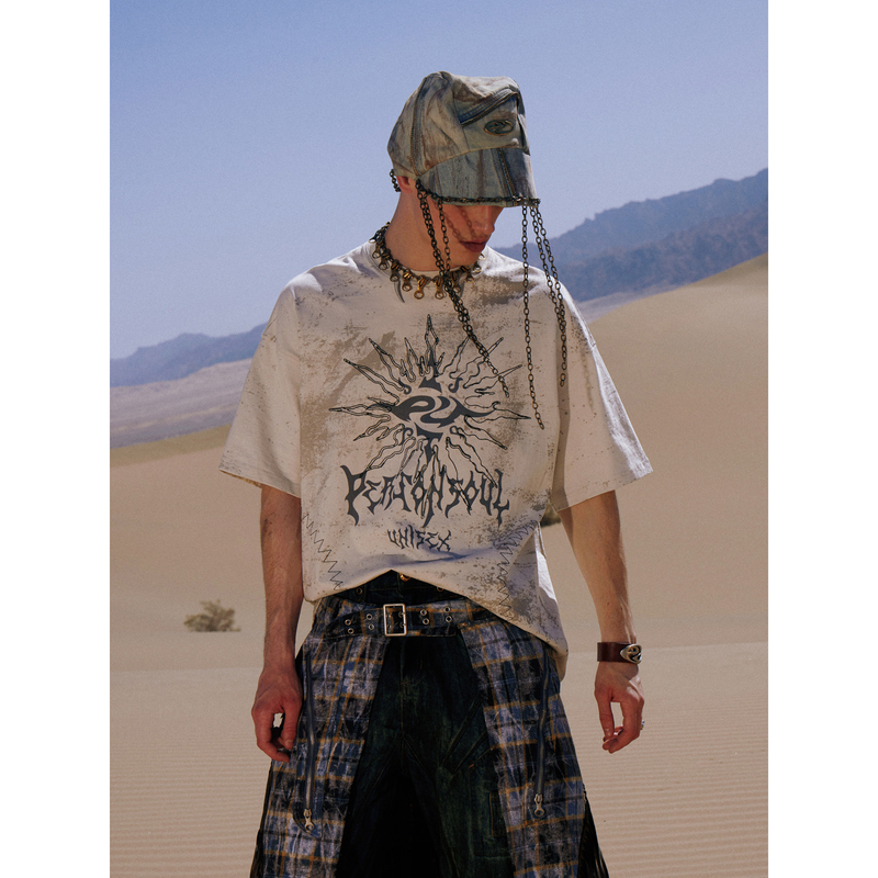 Personsoul* Sun Totem Embroidered Stain-Resistant Loose Short-Sleeve T-Shirt Sun Totem T-Shirt Personsoul* Sun Totem Embroidered Stain-Resistant Loose Short-Sleeve T-Shirt Sun Totem T-Shirt