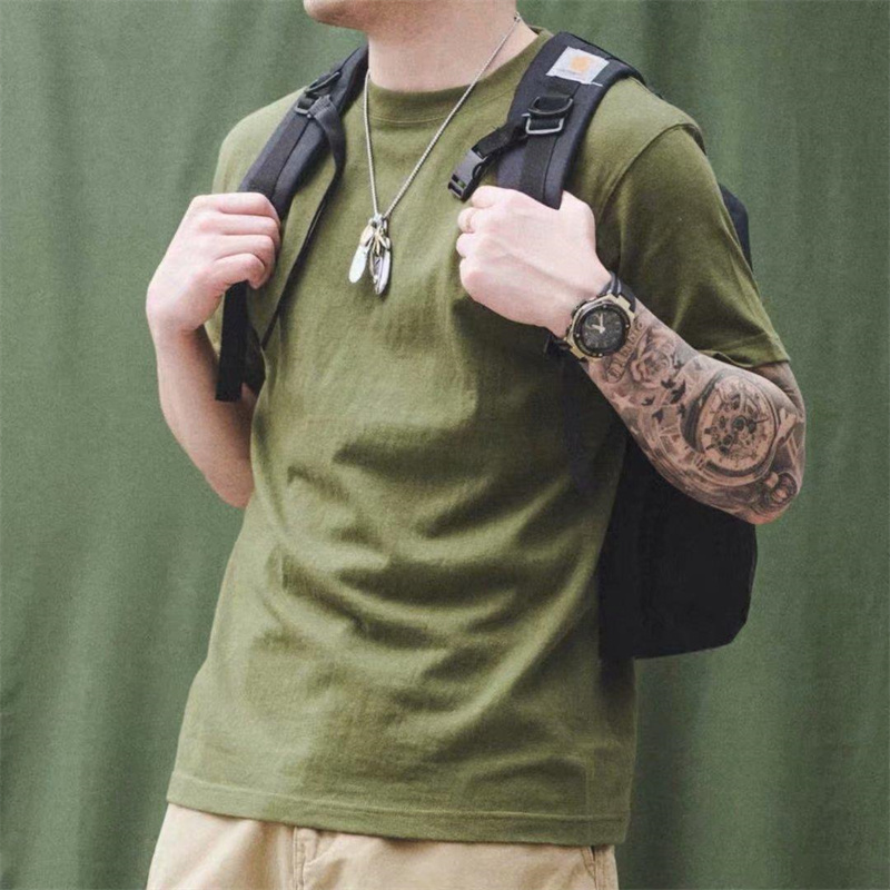 Fire Force Army Green Round Neck Short-Sleeved Casual Versatile T-Shirt Basic Loose Student Military Training Undershirt for Men