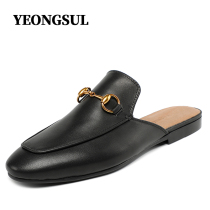 Leather horsebit buckle Baotou half slippers mens summer 2021 new Muller shoes wear lazy Baotou all-match sandals and slippers