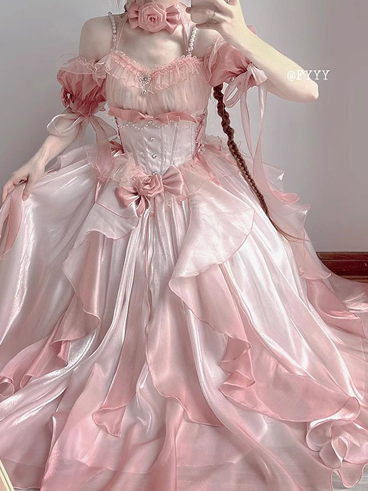 粉色花嫁礼服lolita连衣裙op洋装洛丽塔重工拖尾迪士尼在逃公主裙_lolita洛丽塔_淘宝游戏网
