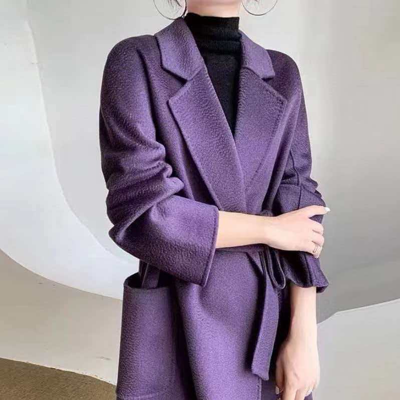 New Fashionable Mid-Length High-End Water Ripple Double-Sided Coat Loose Women's Clothing New Fashionable Mid-Length High-End Water Ripple Double-Sided Coat Loose Women's Clothing