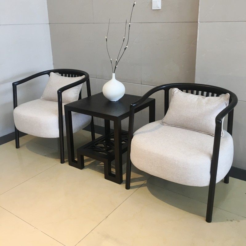 New Chinese style round chair three-piece modern minimalist tea room tea chair sample house display center reception chair solid wood leisure chair antique