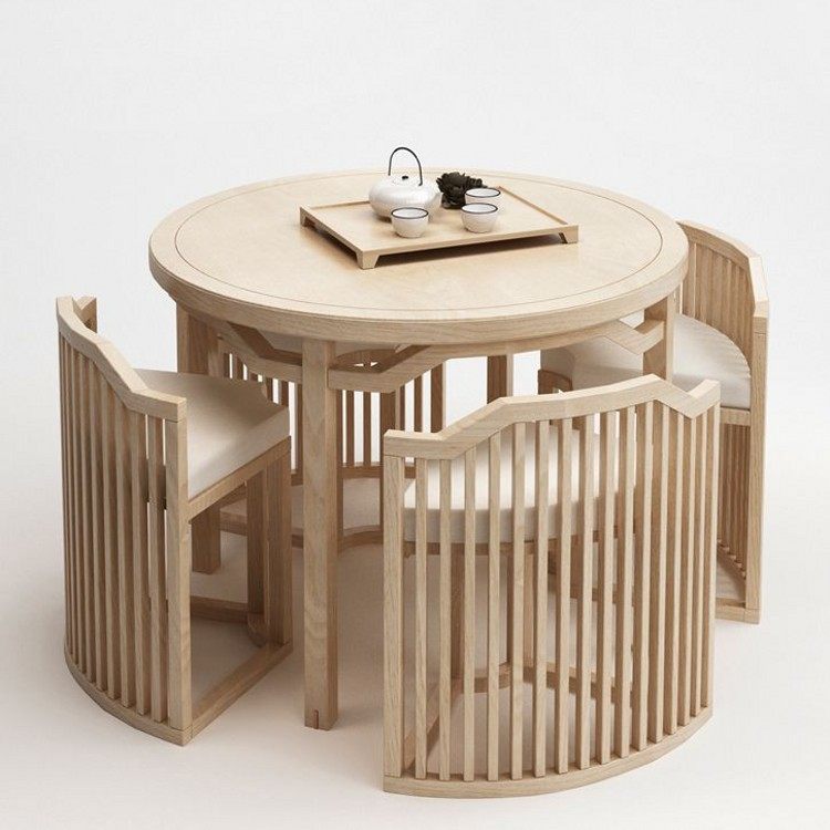 New Chinese dining table Modern Chinese solid wood round table combination sample house display center hotel homestay Chinese style simple furniture