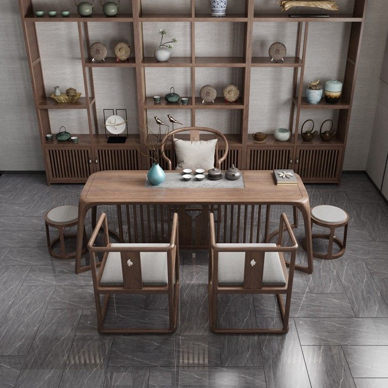 New Chinese style solid wood tea table and chair combination Zen simple leisure tea table reception reception guest tea table B&B hotel