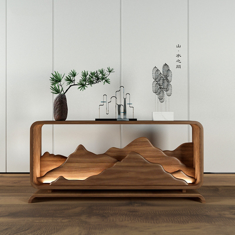 New Chinese style porch cabinet black walnut hotel decoration cabinet with lamp end view platform corridor against the wall art porch cabinet