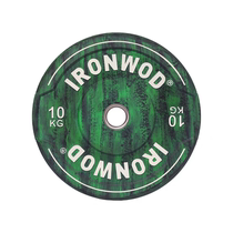 IRONWOD full rubber barbell plate color weightlifting deadlift gym fitness center large hole hand grasp home wood grain