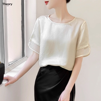 TH͌EO͌R͌Y͌ POWER acetic acid glossy silky satin new Chinese style pleated shirt top T-shirt