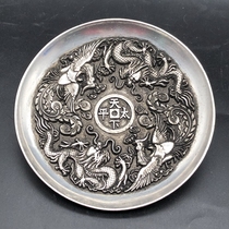 Antique and Miscellaneous Bronze Ware World Peace Dragon and Phoenix Plate Antique Qianlong Imperial Gift Double Dragon and Twin Phoenix Plate Ornaments