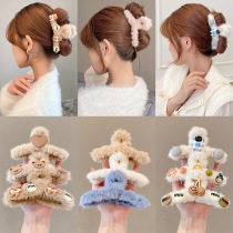 Light luxury plush clip ins autumn and winter tassel hair catch large shark clip retro metal headdress plastic hairpin female