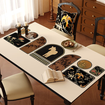 Medium style dining table mat tablecloth without washing, oil and anti-scalding 2025 new high-end light luxury pvc leather tea table mat Medium style dining table mat tablecloth without washing, oil and anti-scalding 2025 new high-end light luxury pvc leather tea table mat