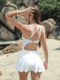 White One-Shoulder Cut-Out Waist-Revealing Skirt-Style Slimming and Sexy One-Piece Swimsuit for Women with Small Bust, Push-Up with Breast Pads, Beach Swimwear
