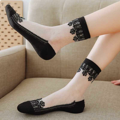 taobao agent Non-slip socks, breathable lace glossy crystal, 5pcs