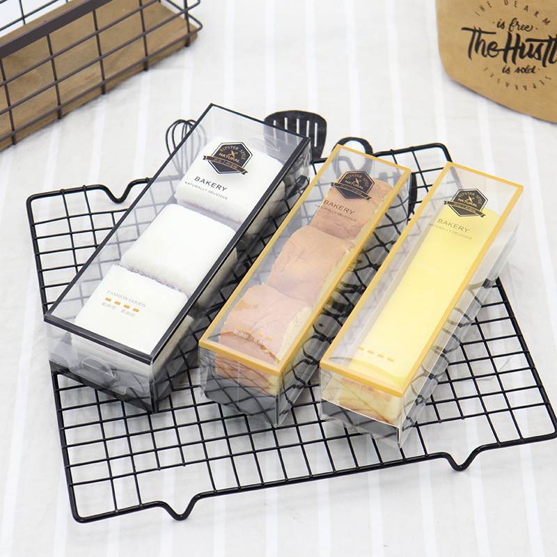 Transparent plastic West Point Box long strip cheese 3 grain cut cake baking packaging box PET food packaging box