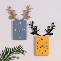 Nordic INS creative deer corner hanging clock clock home living room personality art timepiece muted hanging table wall decoration