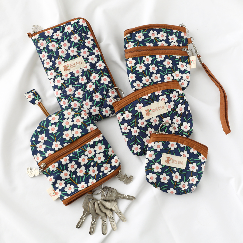 Blue clover retro blue small floral coin purse middle-aged and elderly pocket bag drawstring mobile phone bag key bag female