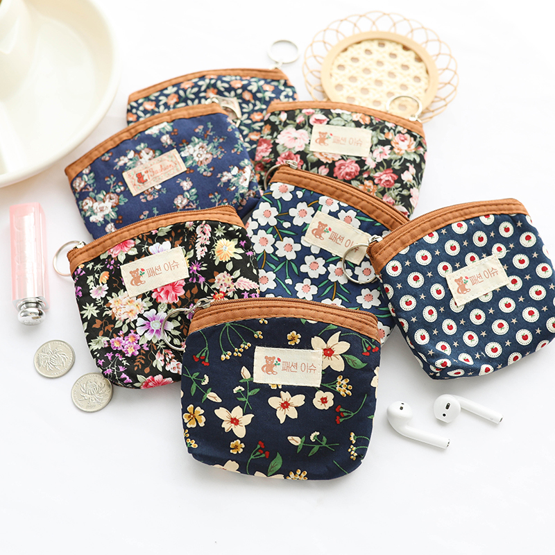 Medium pocket bag female small floral zipper coin purse retro cotton small cloth bag middle-aged and elderly small square bag coin bag