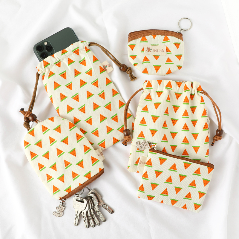 Triangle green watermelon small fresh mobile phone bag female smaller cloth bag with card keybag to rope mobile phone bag