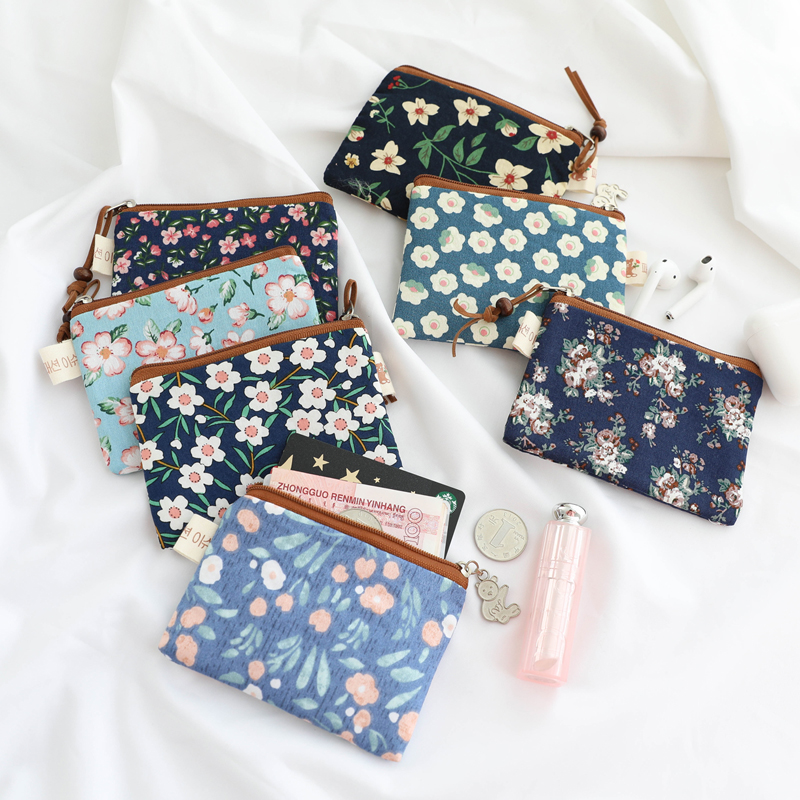 Retro small square bag Broken Flowers Zero Wallet Mid-Aged Grandma Mama Cotton Fabric Pocket Small Bag Mini Carpack Coin Bag