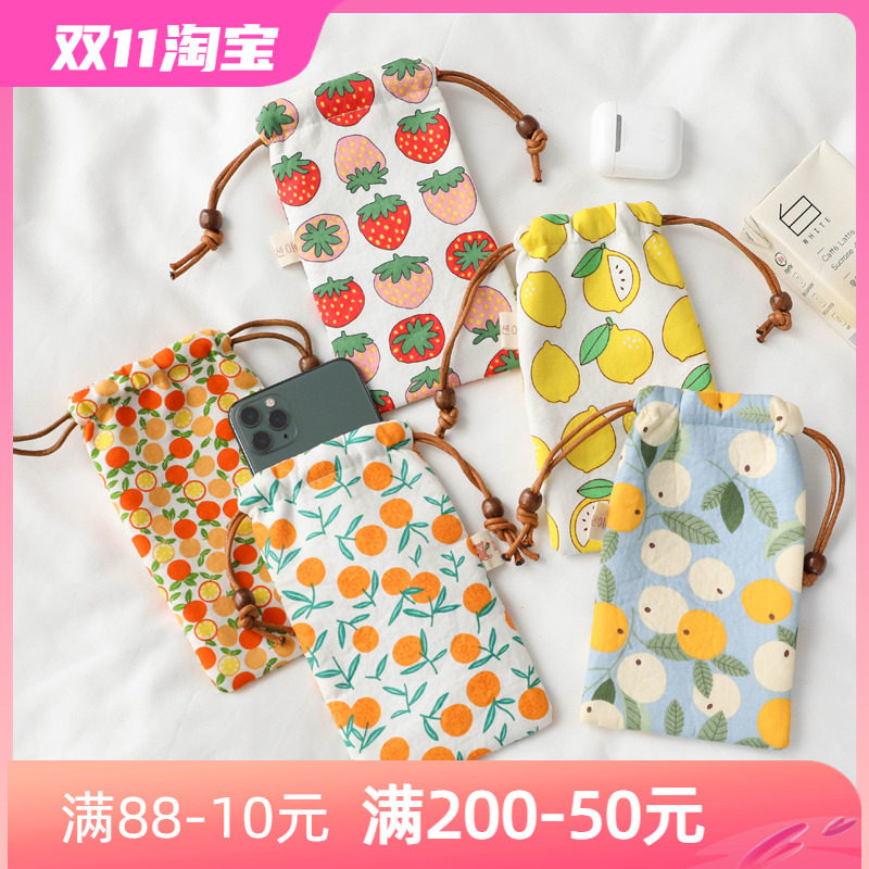 Summer small fresh floral 6 5 inch mobile phone bag female drawstring cotton cloth dust bag female apple 13 mobile phone bag