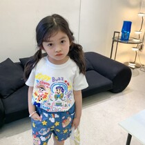 SWEETIE girls T-shirt 2021 summer new casual loose cartoon graffiti with cotton skin-friendly black and white short sleeve top