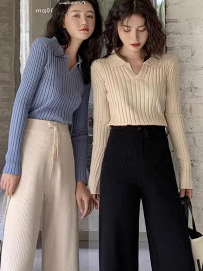 polo领打底针织衫女秋冬洋气内搭修身显瘦v领毛衣高级感软糯上衣