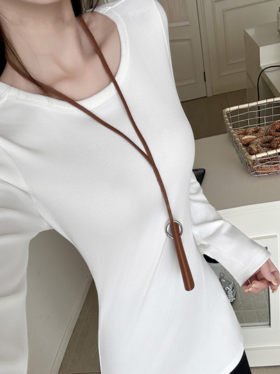 韩系慵懒松弛感中长款长袖T恤女秋季长款上衣修身显瘦内搭打底衫