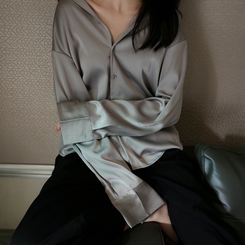 Satin Acetate Silk Smooth Shirt for Women, Unique Design, Spring and Autumn Drape, Professional Shirt, Sun Protection Cardigan Jacket