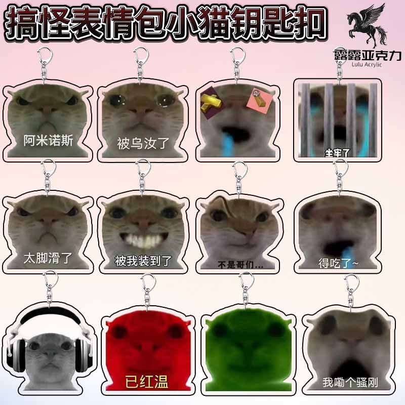 New Quirky Crooked-Mouthed Kitten Funny and Quirky Backpack Pendant Acrylic Keychain Decoration Birthday Gift Cartoon