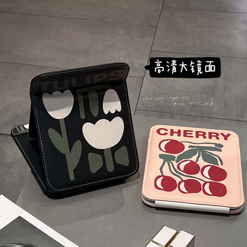 High face value make-up mirror female folding portable small mirror student Dormitory Dresser office Desktop can stand for home 