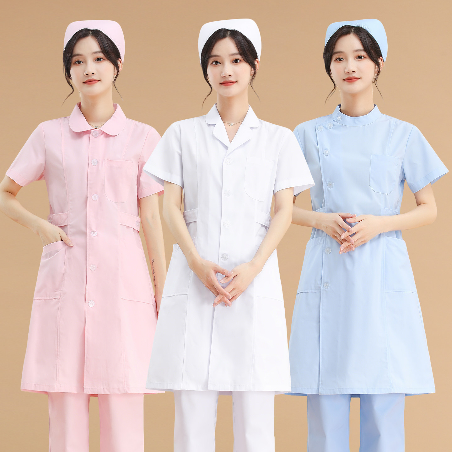 女性用看護師ユニフォーム、半袖、薄手、夏スタイル、白衣、病院、薬局、美容院、永久化粧作業ユニフォーム、長袖セット