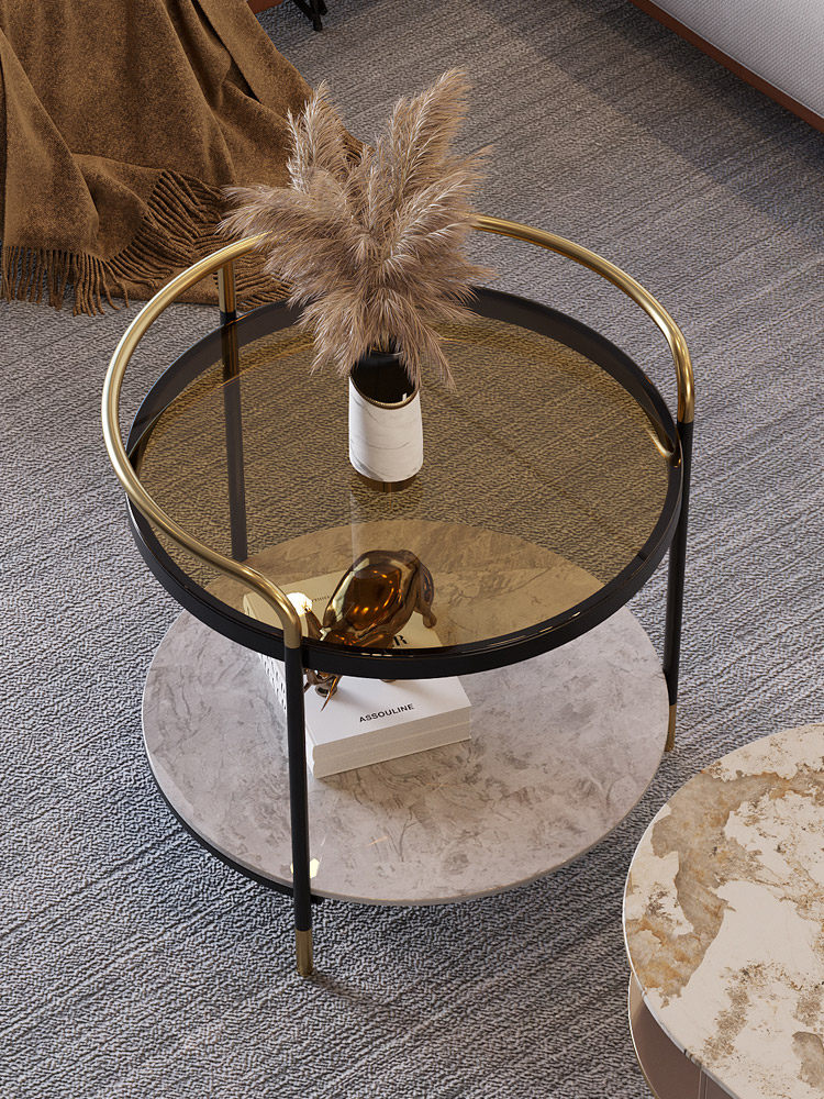 Nordic sofa slate side table light luxury glass corner table round simple balcony brown small table small coffee table creative