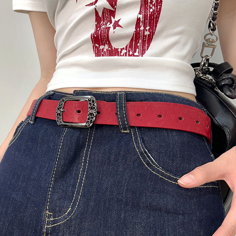 Red High-End Belt for Women, 2025 New Style, Versatile Belt for Jeans, Street Fashion Trend Red High-End Belt for Women, 2025 New Style, Versatile Belt for Jeans, Street Fashion Trend