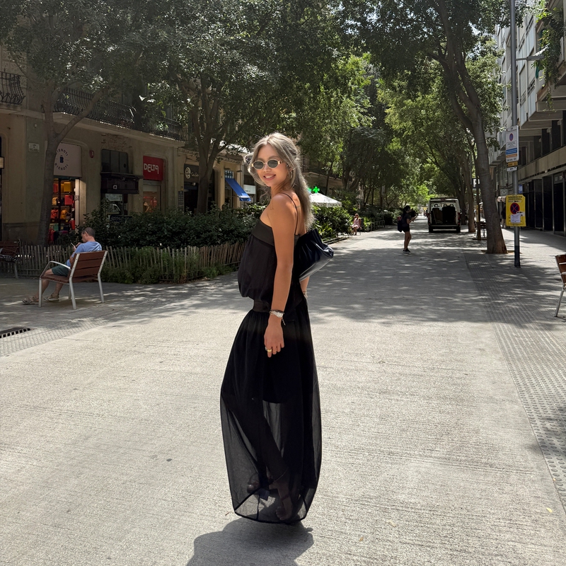 Magicpark a Thousand Years in an Instant Sheer Mesh Patchwork Semi-Sheer Dress Women's Relaxed Black Strap Long Dress Magicpark a Thousand Years in an Instant Sheer Mesh Patchwork Semi-Sheer Dress Women's Relaxed Black Strap Long Dress