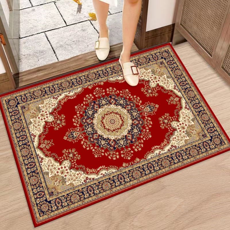 Crystal suede-European red flower 60 * 100cm door cushion home festive non-slip absorbent cut rug bathroom cushion kitchen-Taobao