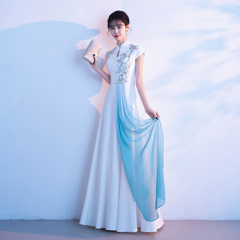 合唱団のパフォーマンス衣装、女性用ロングスカート、大人の学生ステージ歌唱コンテスト用古筝パフォーマンス衣装、ソロイブニングドレス