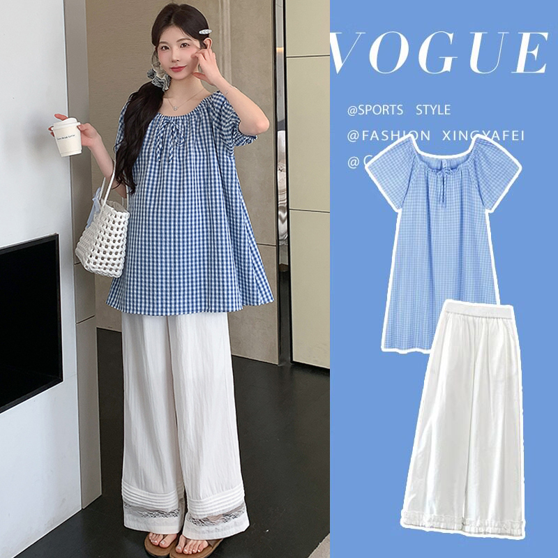 Maternity Wear Summer Suit, High-End 2026 New Style Plaid Shirt, Short Skirt, Wide-Leg Pants Two-Piece Set for Pregnant Women Maternity Wear Summer Suit, High-End 2026 New Style Plaid Shirt, Short Skirt, Wide-Leg Pants Two-Piece Set for Pregnant Women