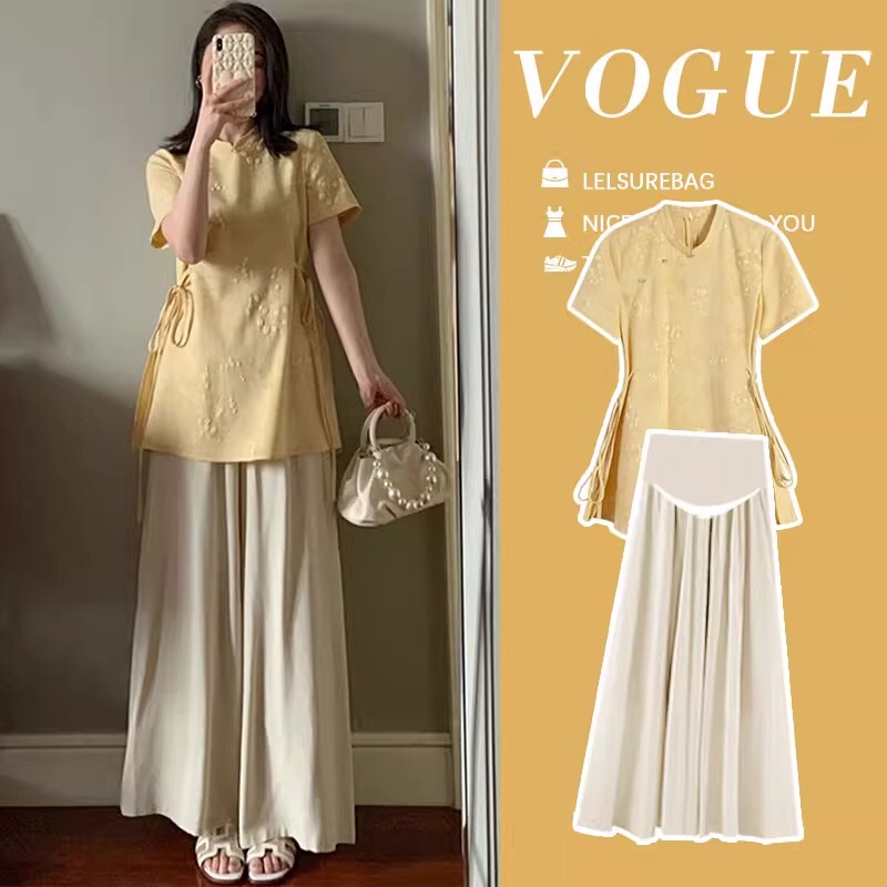 Maternity Suit Summer 2026 New Style New Chinese Embroidery Top Women's Fashionable and Stylish High-End Outfit for Pregnant Mothers