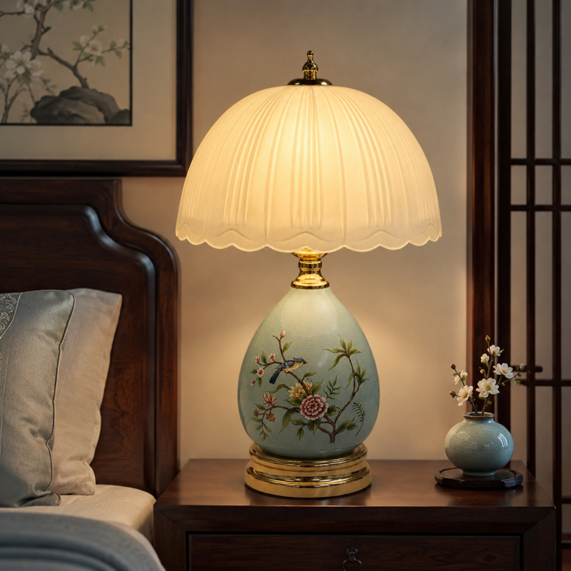 Retro Chinese-Style Table Lamp, Bedroom Bedside Lamp, Accessible Luxury and High-End Ceramic, Antique-Style American-Style Master Bedroom Romantic Atmosphere Lamp
