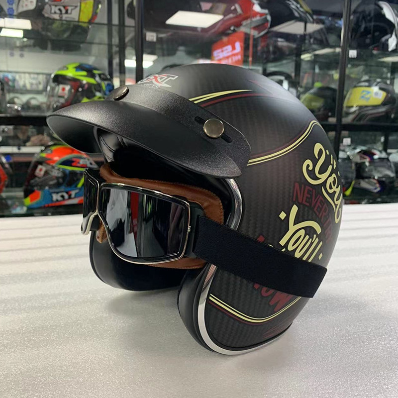 GXT Carbon Fiber Locomotive Safety Helmet Electric Car Summer Cool Men And Women Individuality Calf Half Armor Retro Safety Helmet 303