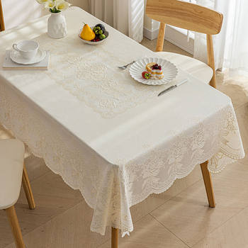 Ambient coffee table cloth rectangular waterproof, scald-proof, washable and thickened dining table cloth high-end pearlescent lace table cloth Ambient coffee table cloth rectangular waterproof, scald-proof, washable and thickened dining table cloth high-end pearlescent lace table cloth