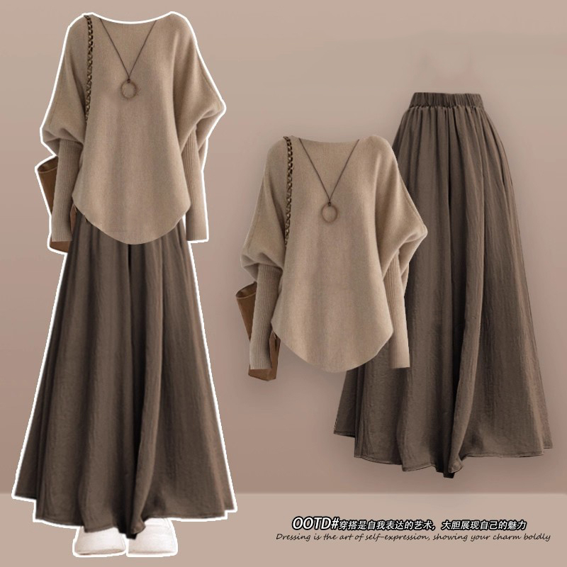 Dgkp Melard Style Knitted Dress for Late Autumn and Early Winter Ootd Outfit Korean Style Sweater Long Dress