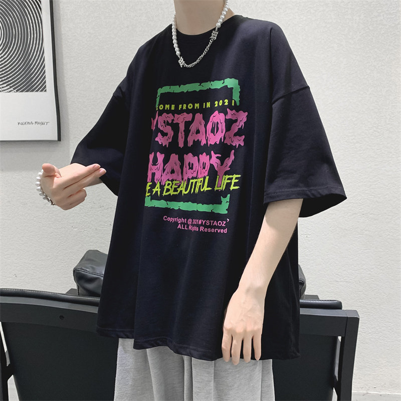 Short sleeve T-shirt male vintage Europe and America High Street Summer Street Tide Cards Ice Sensation Clothes and Ins Trend Relaxed National Tide