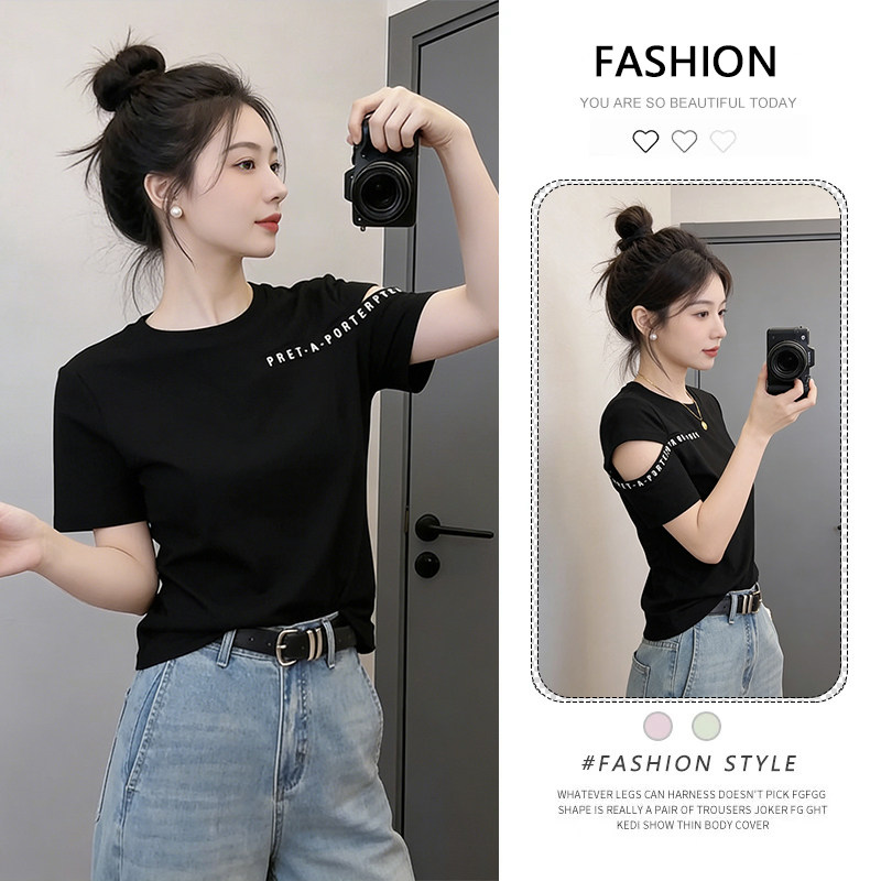 韩系小个子时尚圆领印花字母短袖女2026夏季爆款气质百搭正肩上衣