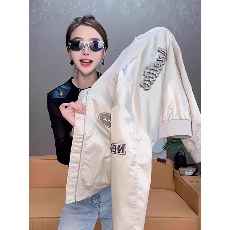 American-Style Embroidered Short Baseball Jacket for Women, Spring 2026 New Model, Petite Women's Flight Jacket Top