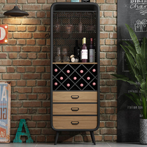 American industrial style dining side wine cabinet iron art Nordic light luxury storage tea cabinet solid wood modern simple hanging Cup wine rack