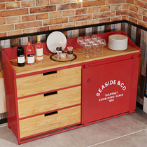 American solid wood side cabinet iron restaurant hotel wall side cabinet living room against wall wine cabinet Cabinet Cabinet customization
