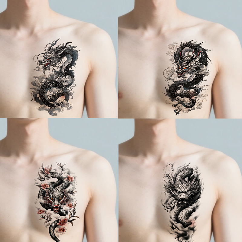 8 Colorful Chest Tattoo Stickers, Waterproof for Men and Women, Long-Lasting Realistic Tattoos to Cover Scars, High-End Dragon and Tiger Patterns 8 Colorful Chest Tattoo Stickers, Waterproof for Men and Women, Long-Lasting Realistic Tattoos to Cover Scars, High-End Dragon and Tiger Patterns