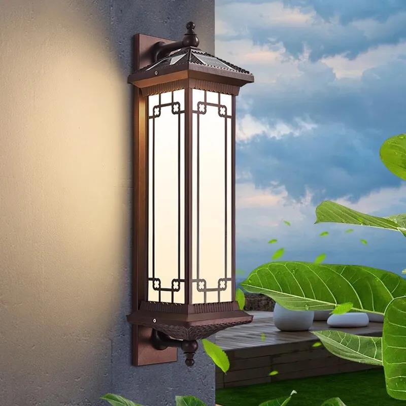 Solar Wall Lamp Outdoor balcony Courtyard Gate Lamp Garden Wall Lamp Chinese Villa Terrace LED Light Outdoor